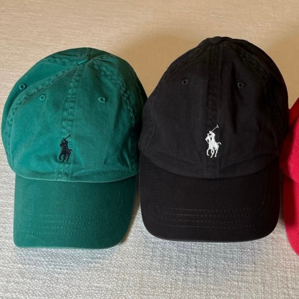 Polo Ralph Lauren Hat Lot Of 2 Green Leather Strap Black Cotton Cap Bundle